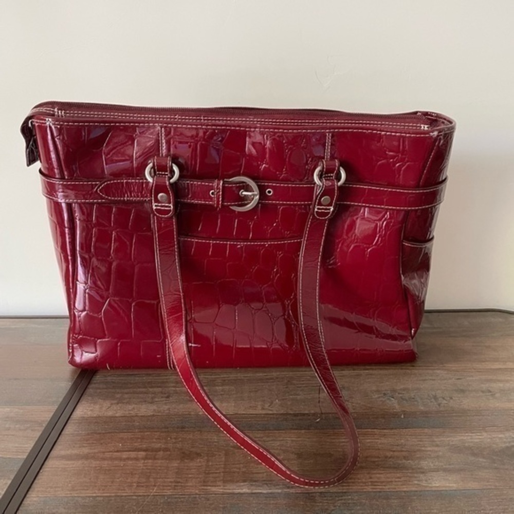mcklein laptop red lether bag